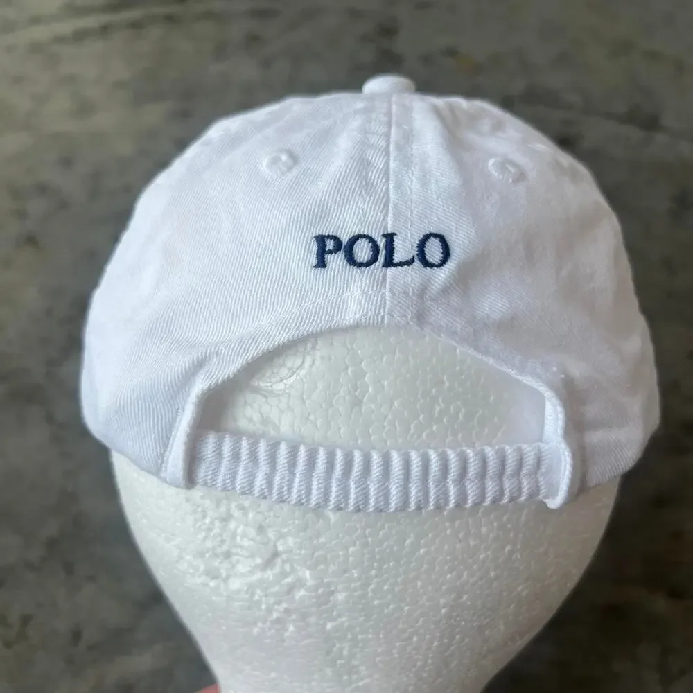 Polo Ralph Lauren Toddler Hat 12-24M White Cotton Baseball Cap Navy Pony Logo